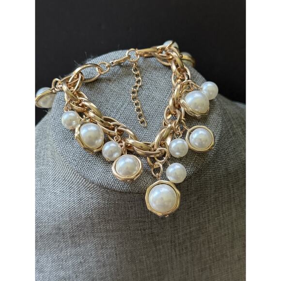 Womens Bubble Bauble Statement Bracelet Gold Tone Link Chunky Festival Cocktail - Picture 1 of 5